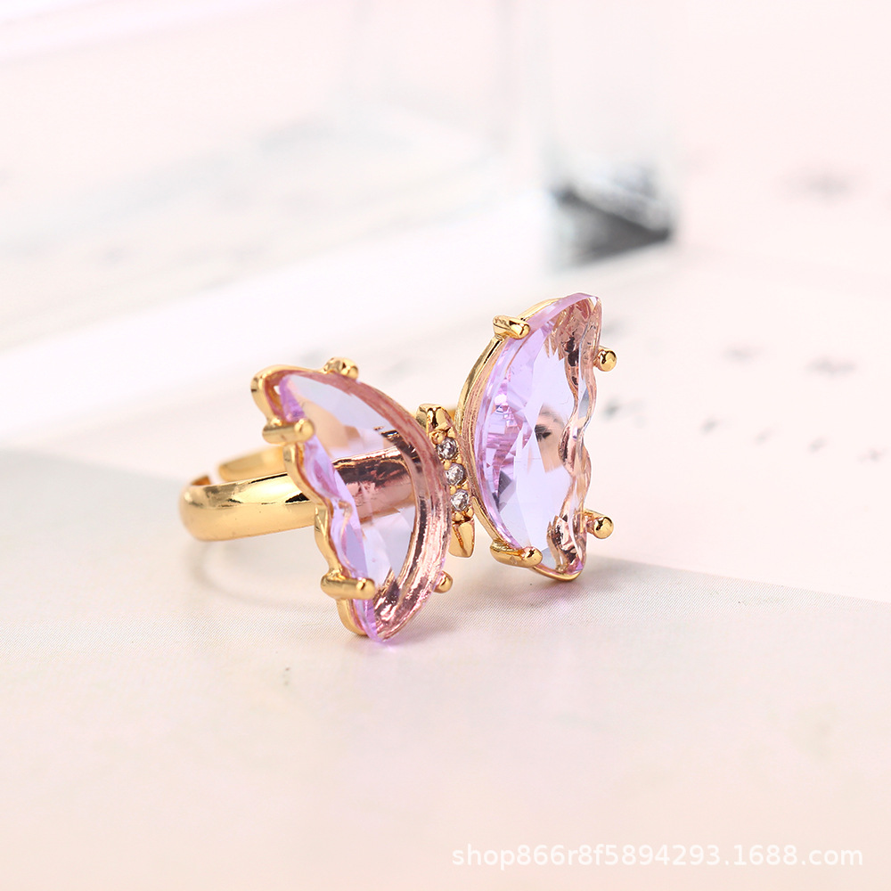 Venta caliente transfronteriza 18K oro real electrochapado circón mariposa anillo ajustable abierto personalidad femenina INS Mori pulsera