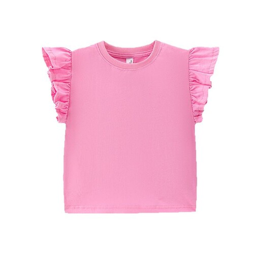 Women's Cross-Border Children's Short Sleeve T-Shirt with Pure Cotton, Solid Color, Versatile Children's Hem, Baby Floral Edge Top, Fashion