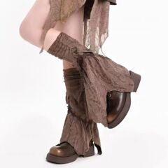 アメリカ式の甘いクールなy 2k亜文化のギャルの靴下のカバーの亜比の褐色の廃土の風のデニムのオリジナルのパンクはやせている足のカバーを現します。