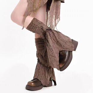 American Style Sweet Cool Y2K Subculture Hot Girl Socks Jacket Yabi Brown Waste Earth Wind Denim Original Punk Slim Leg Cover