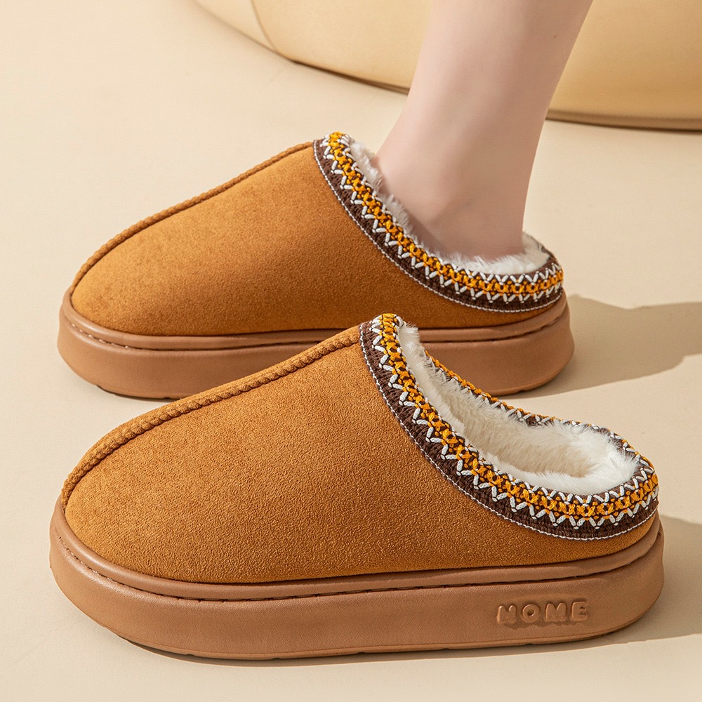 Stylish Grey Platform Fluffy Slippers