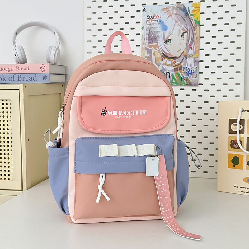 Mochila escolar de estudiante de doble bolsillo con letras de estilo universitario Versión coreana de la mochila de gran capacidad para estudiantes de secundaria y preparatoria al por mayor para niñas de alto valor