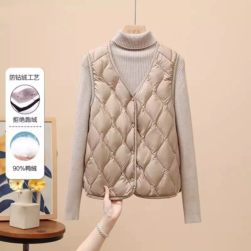 Спот 2024 новый зимний облачный женский жилет 90 белая утка бархат женский тонкий V-образный вырез