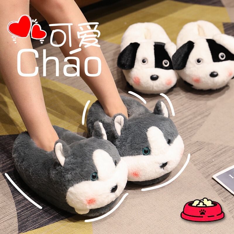 Autumn and Winter Plush Cartoon Dog All-Inclusive Household Bag with Indoor High-Quality Cotton Slippers Couple Home Slippers Home Cotton