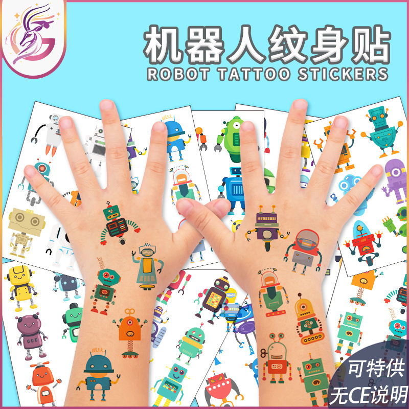 Robot Tattoo Sticker Environmentally Friendly Temporary Waterproof Sweat Mini Cartoon Robot Face Body Sticker Children's Sticker