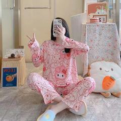 パジャマ女性夏長袖長ズボンクロスボーダー外国貿易外単shopee起爆アニメ牛乳糸ホーム服セット