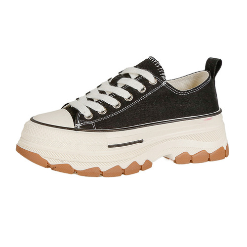 Spring new canvas shoes for women, Hong Kong style fashionable white shoes for students, thick-soled sneakers, casual and versatile ins shoes