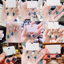925銀針新款氣質優雅藍色水晶耳環韓國時尚長款設計感網紅耳墜女