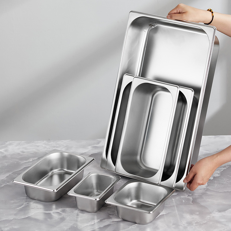 Stainless Steel Portion Tray with Lid, Rectangular Milk Tea Ingredient Box, Commercial Kitchen Canteen Fast Food Truck Serving Tray, Extra Thick