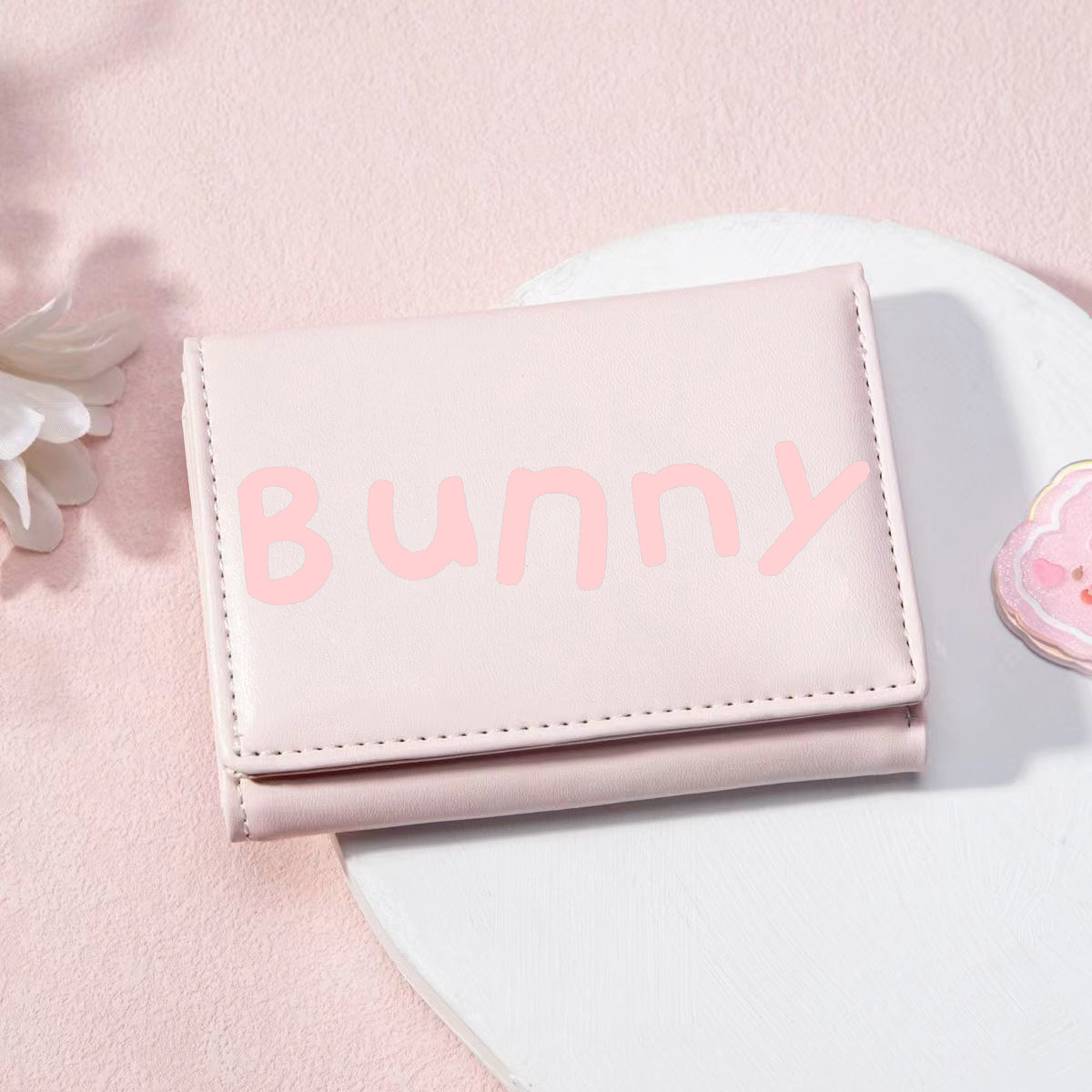 Ins cartera encantadora impresión de cuero pu botón bolso de bolso corto Bunny bolso de tarjetas de moda bolso de cambio