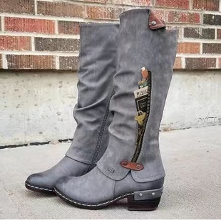Winter New Foreign Trade European and American Women's Leather Boots Round Head Casual Side Zipper Martins Low Heel Boots plus size