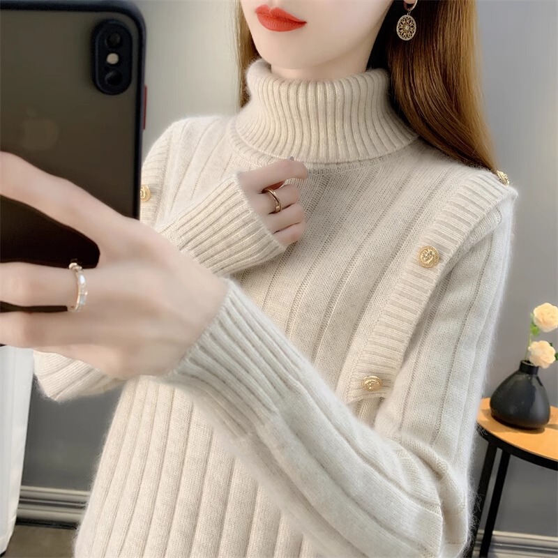 2025 Autumn/Winter New Thick Double-Collar Sweater Base Layer Fashionable High-Neck Women's Trendy Top