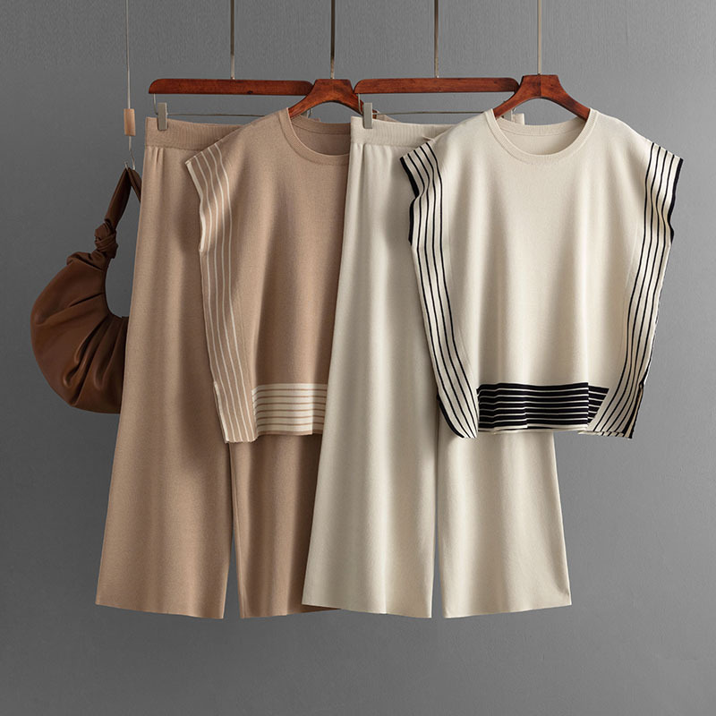 455g Weight Sleeveless Sleeve Length Viscose fiber Fabric Type Pant Co-ord Set Sets Type 2 Pieces Set Quantity Daily Occasion Round Neck Neckline Loose Fit Type Stripe Pattern Summer, Spring, Autumn Season Women's Gender Casual Style Daily Women's Casual Stripe Viscose Fiber Pant Co-ord Set Pants Sets 无