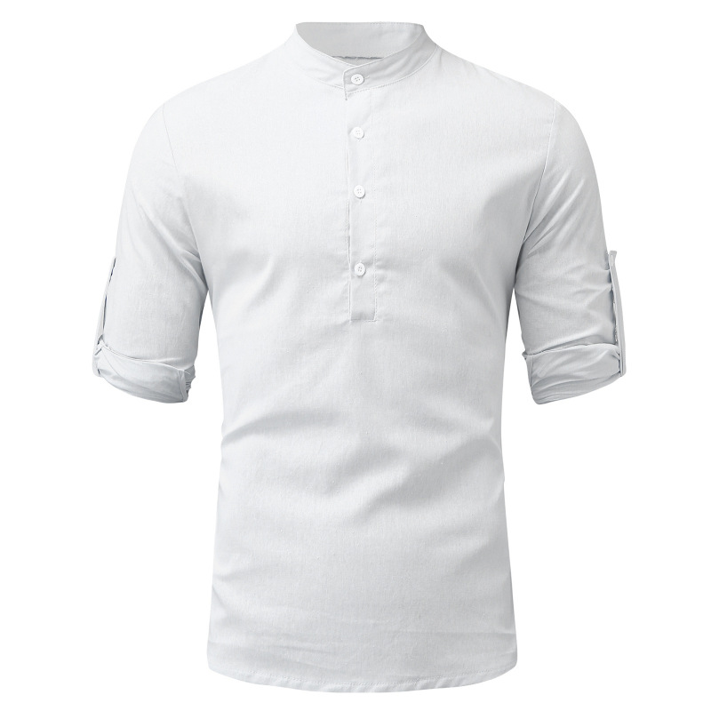 2025 Amazon Export Men's Imitation Linen Long-Sleeved Loose Pure Color Long-Sleeved Cotton and Linen Shirt Men's Large Size One Piece Generation