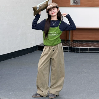 女童韩系甜酷假两件T恤休闲裤套装2026秋季新款女孩超好看衣服潮
