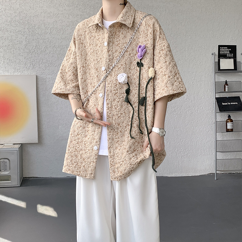 Cs531 Textured Floral Short-Sleeved Shirt for Men, Summer Three-Dimensional Embossed Design Shirt, Loose and High-End Half-Sleeved Shirt Cs531 Textured Floral Short-Sleeved Shirt for Men, Summer Three-Dimensional Embossed Design Shirt, Loose and High-End Half-Sleeved Shirt