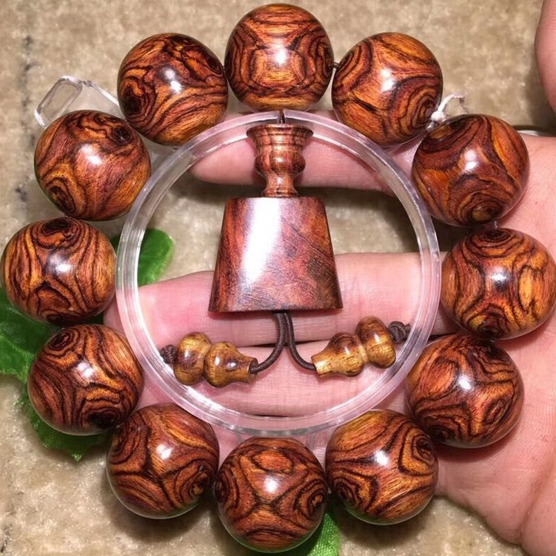 【老料海南黄花梨手串】鬼脸对眼海黄佛珠男瘤疤文玩手链高密油梨