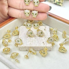 个性潮流高级感动物豹子头耳钉饰品 铜镀18k保色气质满锆石耳饰女