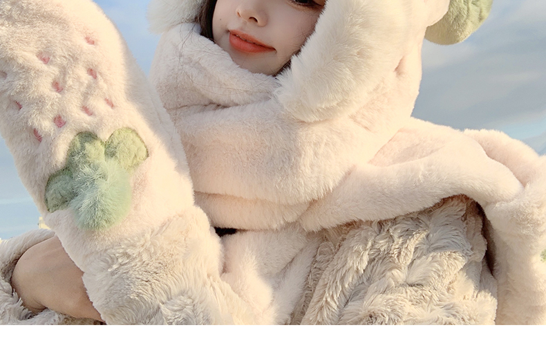 Cappello di Natale per bambini, dolce e carino, sciarpa e guanto di peluche alla fragola, in un unico pezzo, peluche invernale, addensamento caldo tre_voghion.com