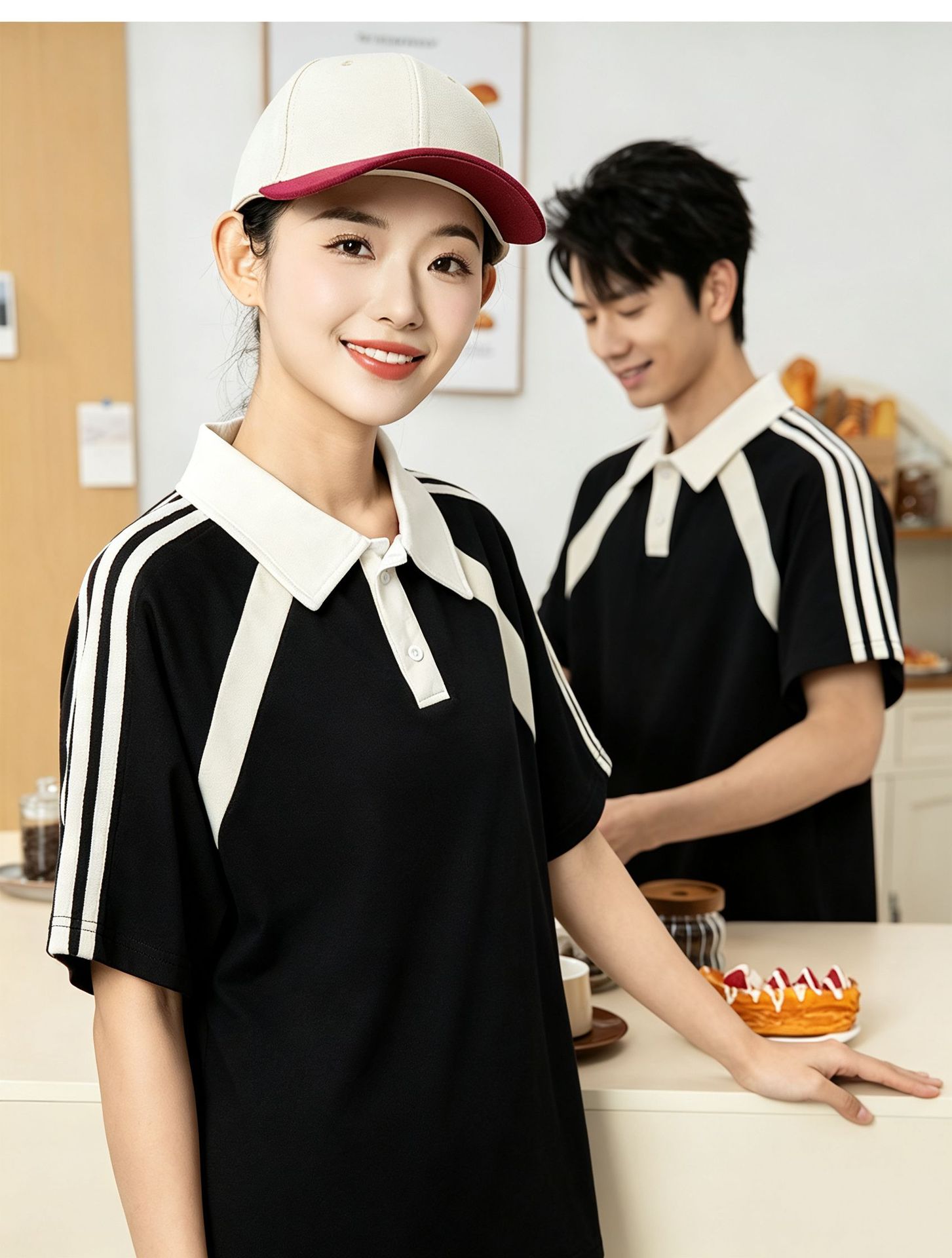 黑色拼杏色