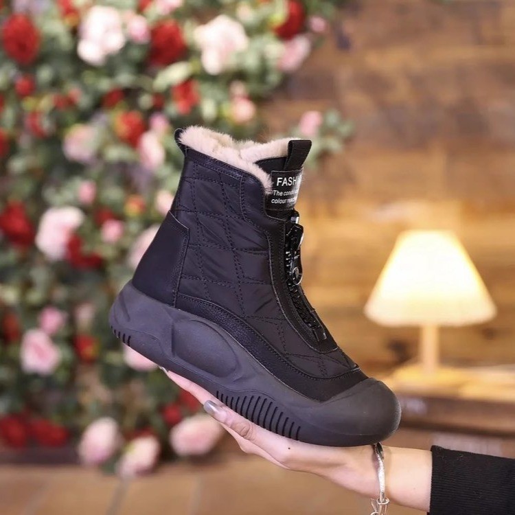 2025 otoño y invierno nuevo estilo retro botas de nieve de fondo suave impermeable botas de algodón más vello grueso calentamiento botas de nieve de alto perfil