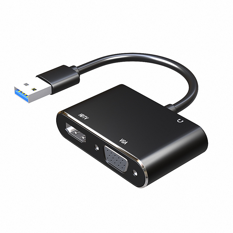 Usb3.0変換hdmi + vga hdビデオ変換器usb一分二変換二口同出力オーディオ付き|undefined