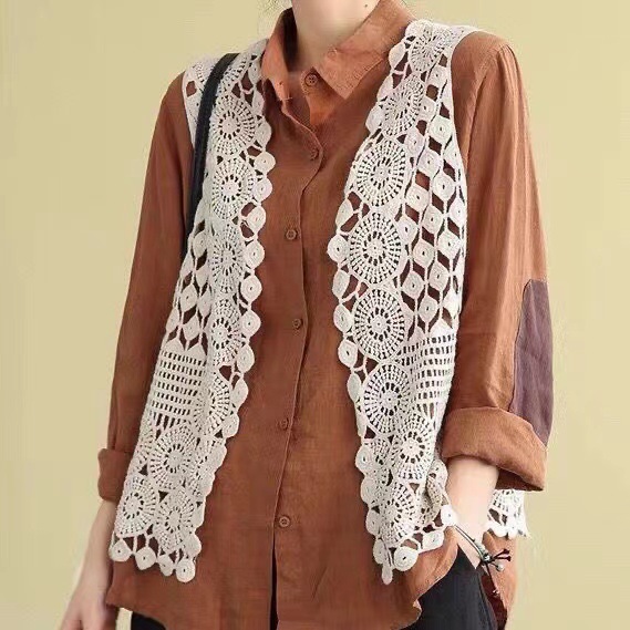Lace thin knitted vest women's summer outer wear loose cardigan sleeveless waistcoat hollow vest crocheted top coat