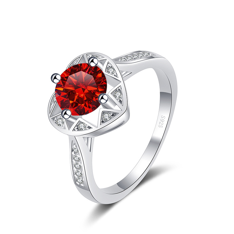 Ventas transfronterizas calientes S925 plata redonda 1 quilates anillo de piedra de moissanita estilo simple anillo de moda