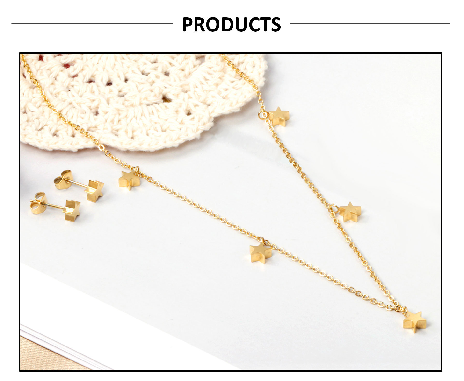 Fashion Star Moon Stainless Steel Plating Earrings Necklace 1 Set