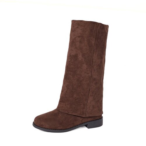 2025 new European and American autumn and winter boots, high tube suede thick heel boots, women's foreign trade, 36-43 large size women's boots wholesale