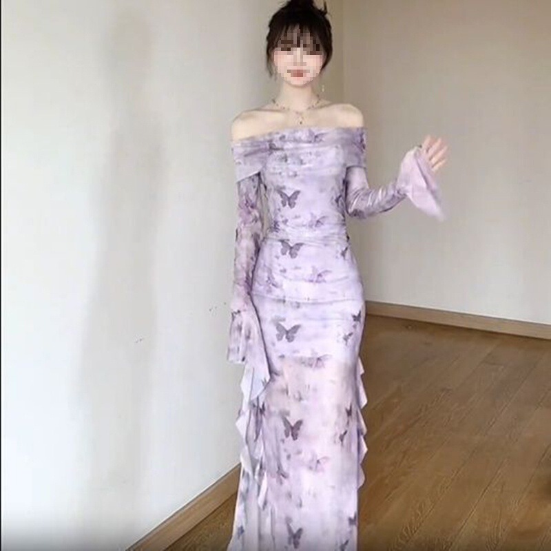 New Chinese Style One-Shoulder Mesh Long-Sleeved Dress for Women Summer Sexy Slim Fit Hip-Hugging Fishtail Dress Cheongsam Long Skirt New Chinese Style One-Shoulder Mesh Long-Sleeved Dress for Women Summer Sexy Slim Fit Hip-Hugging Fishtail Dress Cheongsam Long Skirt