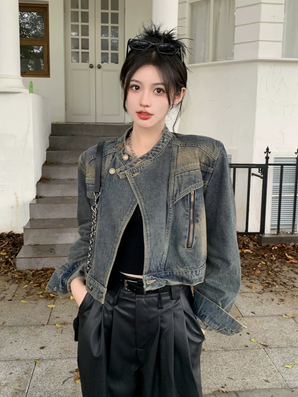 Осень ретро джинсовая короткая куртка, Oversize, свободный крой