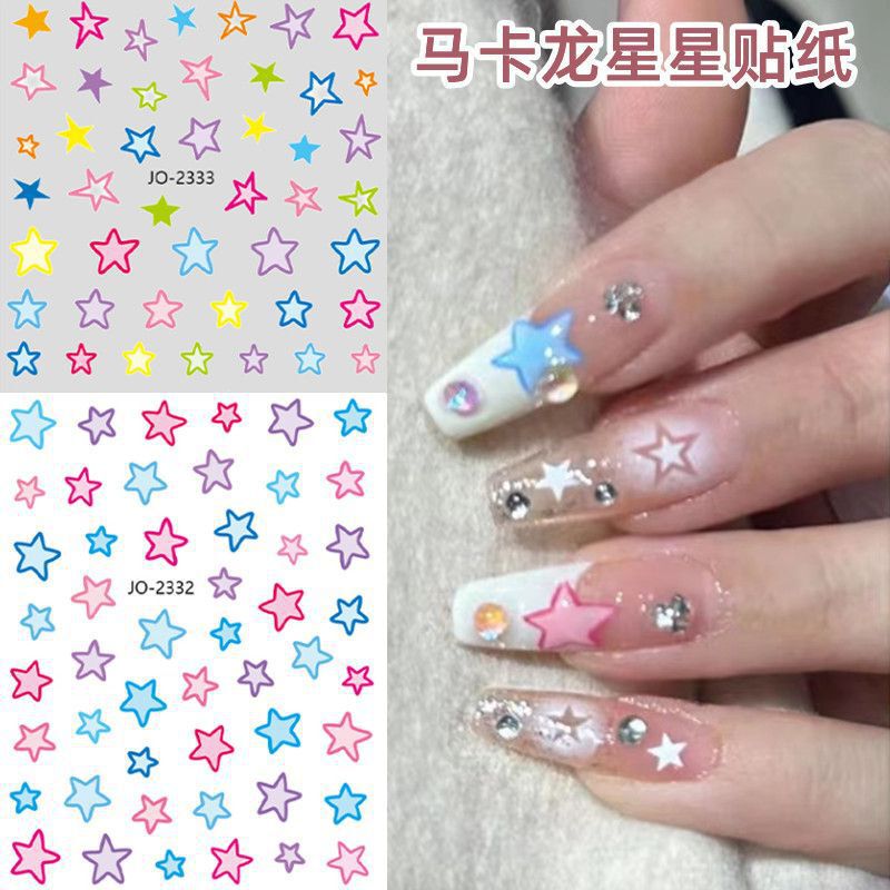 Xiaohongshu Popular Colorful Star Nail Art Stickers Wholesale Red Blue Five-Pointed Star Heart Adhesive Nail Decals Xiaohongshu Popular Colorful Star Nail Art Stickers Wholesale Red Blue Five-Pointed Star Heart Adhesive Nail Decals