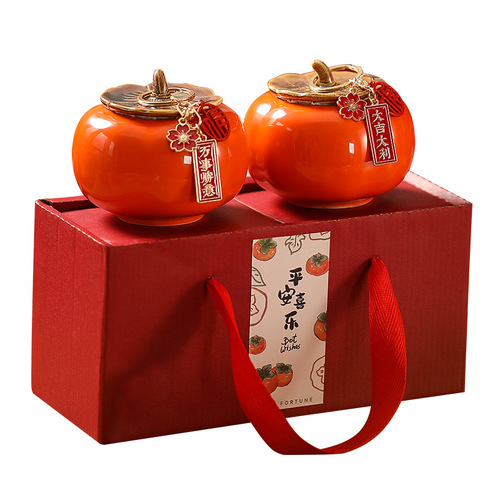 Persimmon Ruyi Persimmon Ornaments Ceramic Gift Box Housewarming Living Room Decoration Creative Gift Set Decoration Gift