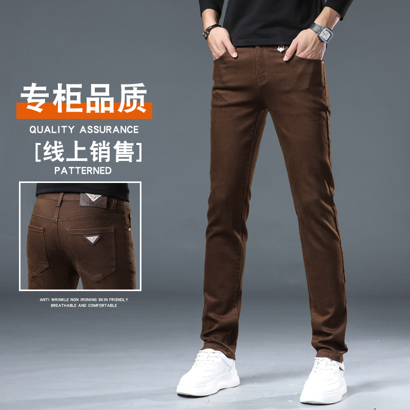 品牌专柜奇 阿玛尼亚牛仔裤男高端正品黑色修身小脚秋冬厚款长裤