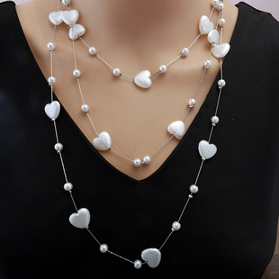 Pearl Necklace Women's Long Fashion Multi-Layered Winding Stackable Decorative Love Sweater Chain Accessories Manufacturer Wholesale Delivery