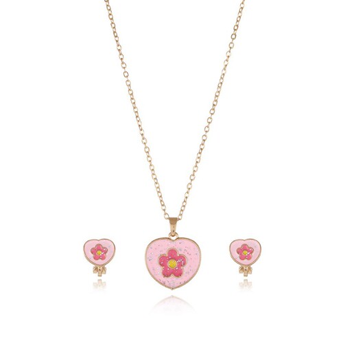 Cross-border creative children's jewelry set cartoon small flowers alloy drip oil necklace earrings two-piece set accessories wholesale