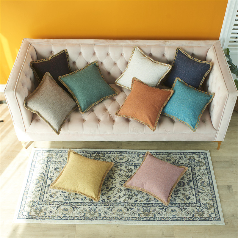 Housse de coussin de canapé décorative tissée en lin de couleur unie simple de style nordique nouvelle taie d'oreiller de décoration pour la maison_voghion.com