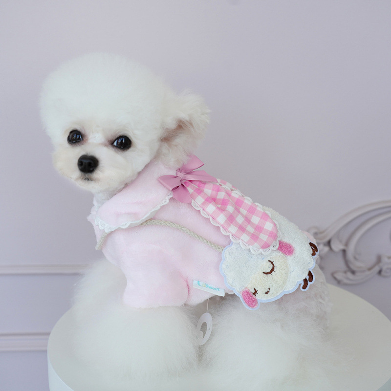Dog and Cat Clothes Q Family Lamb Backpack Cotton Coat Autumn and Winter Ragdoll Bichon Teddy Corgi Biped Pet Winter