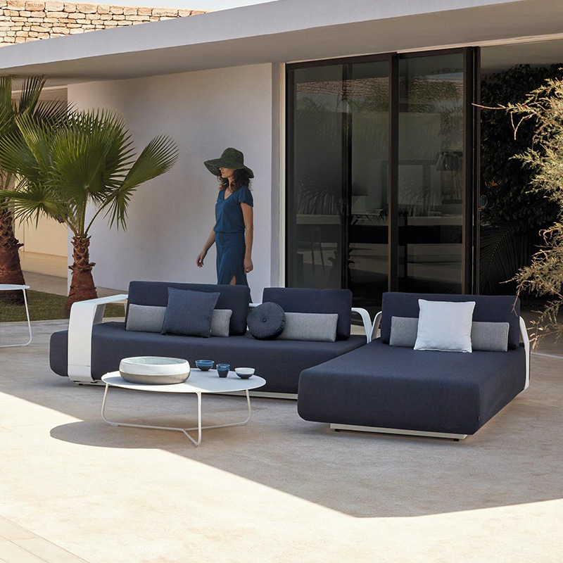 Sofá al aire libre villa casa patio acero inoxidable combinación balcón exposición muebles impermeables mesa de té