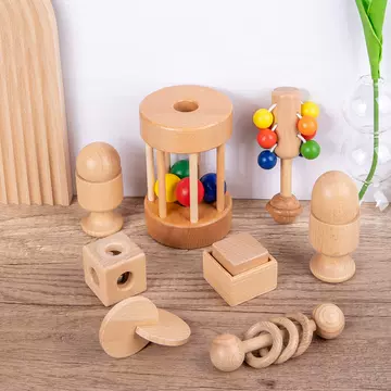 Infant soothing grip grip wooden rattle baby molars interactive Beech educational toys early education shape