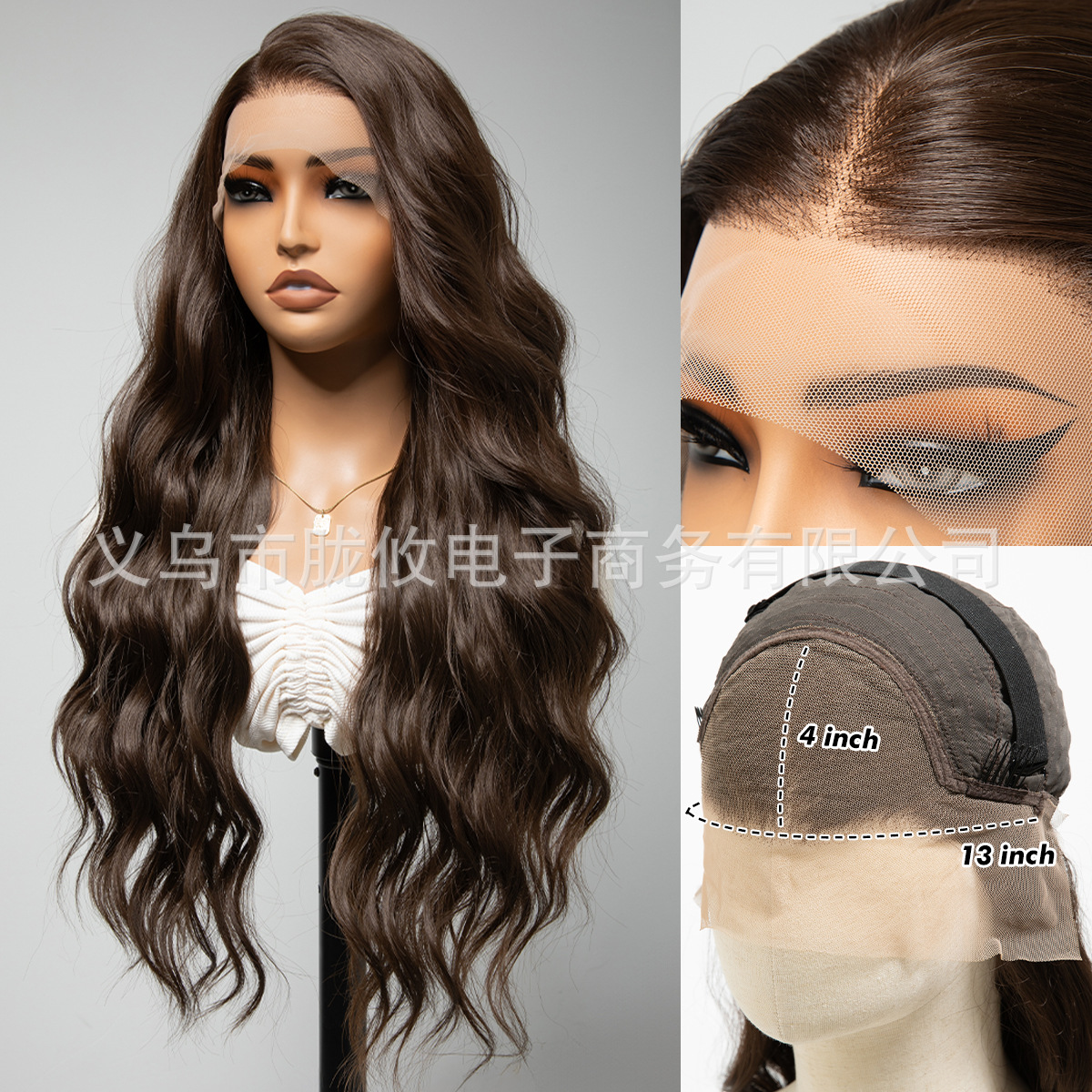 Frente transfronteriza de encaje pelucca pelucca negra tejida a mano 13 * 4 pelucca de cabello largo negro pelucca de cabello para mujeres image 42