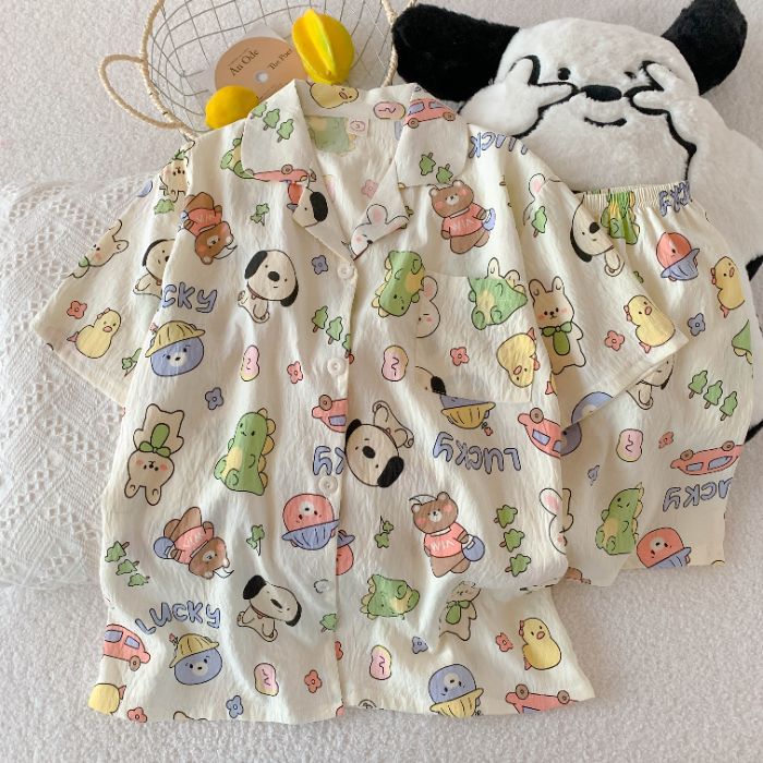 Venta al por mayor transfronteriza nube de algodón 120G estilo caliente pijamas mujeres verano dulces pantalones cortos de manga corta dibujos animados ropa para el hogar traje