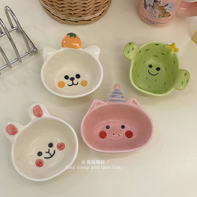 超かわいいアニメ陶磁器ボウル朝食ボウル家庭用陶磁器ヨーグルトボウル味皿に調味料皿をつけたおかず皿|undefined
