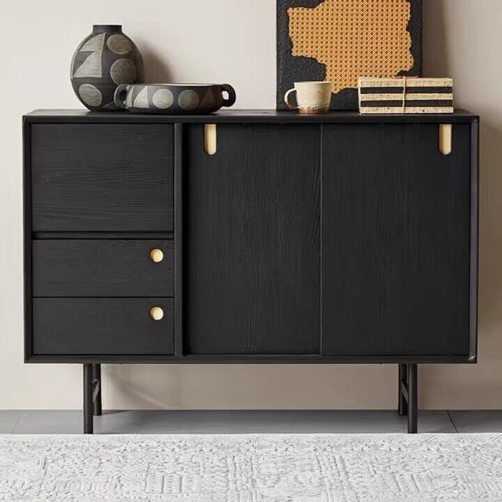 Nordic Solid Wood Sideboard Living Room Storage Cabinet Silent Style Home Storage Cabinet Storage Cabinet Carbonized Log Storage Cabinet