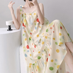 美背綿のパジャマの女性の夏の薄いタイプの背中のストラップの人工綿の寝スカートの甘い宮廷風の大きいサイズの綿のスカート