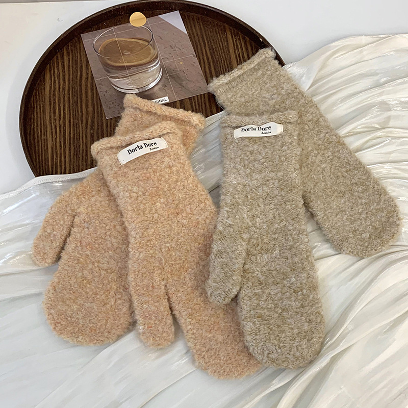 Guantes de dedo de invierno nuevos guantes de peluche cálidos de color sólido personales cómodos de impresión de tejido gruesos