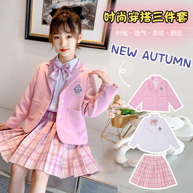 Girls Jk Uniform Skirt Suit 2023 Spring & Fall New Style Kidsren's Suit Plaid Skirt Three-Piece Set for Little Girls Girls Jk Uniform Skirt Suit 2023 Spring & Fall New Style Kidsren's Suit Plaid Skirt Three-Piece Set for Little Girls