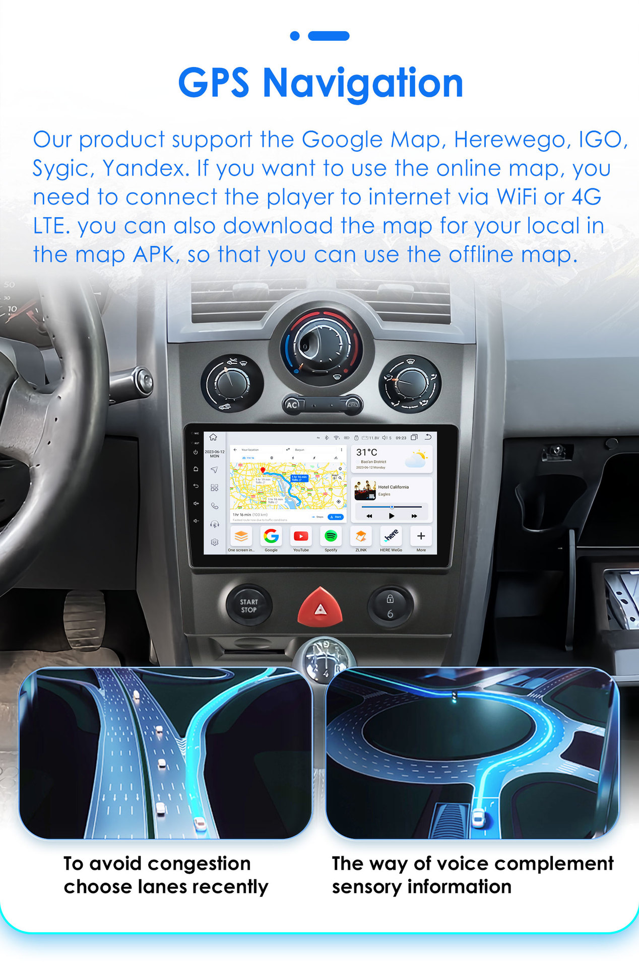 9inch Suitable for 2002-2009 Renault Megane 2Nd Generation Lower Center Console Android Navigation and Reversing Camera