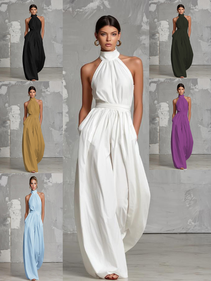 Amazon 2026 Europa y los Estados Unidos transfronterizos verano nuevo elegante cuello sin mangas de color sólido trajes de mujer